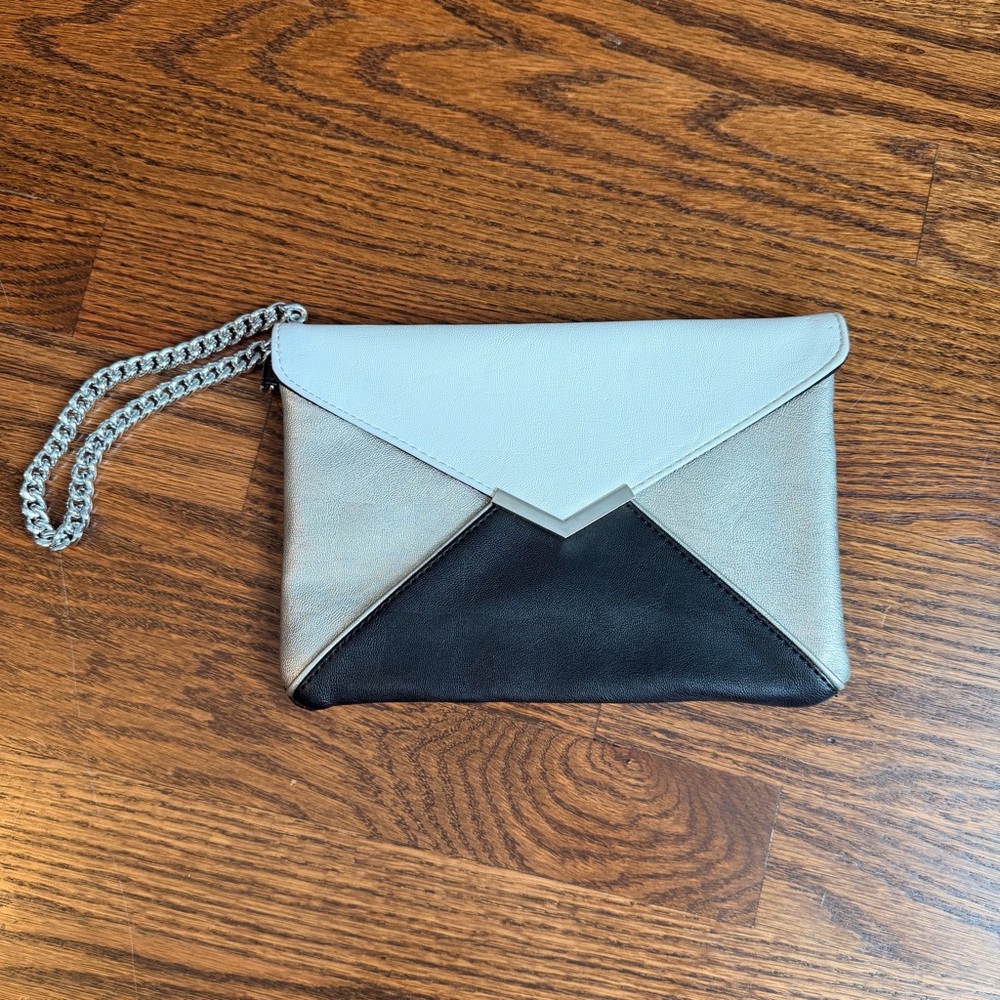 Express Faux Leather Clutch Wristlet Black Silver White